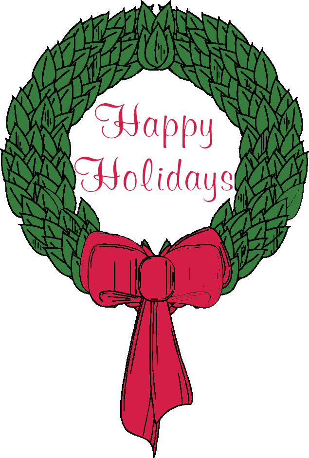 Image of wreath with words "Happy Holidays"