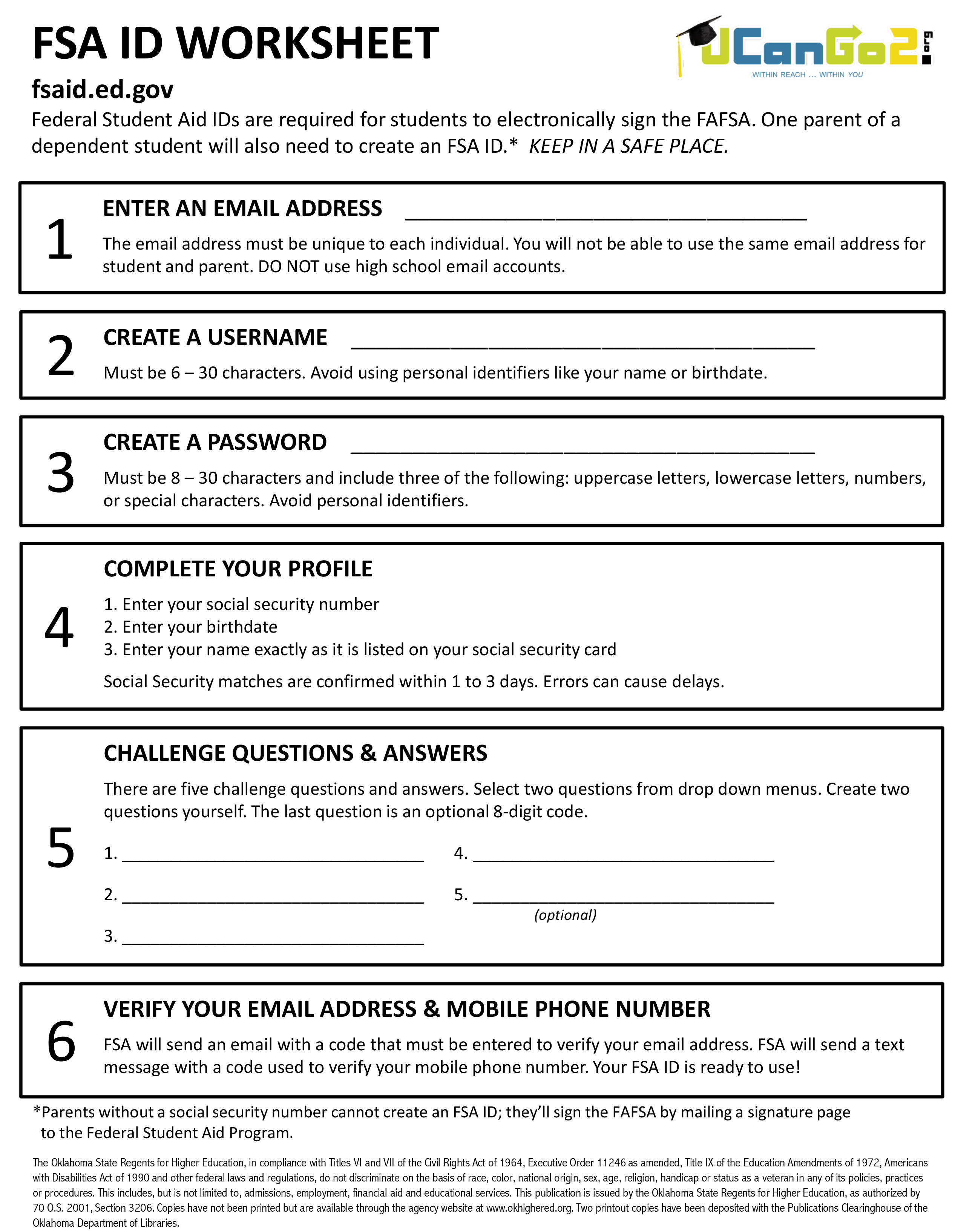 FSA ID Worksheet